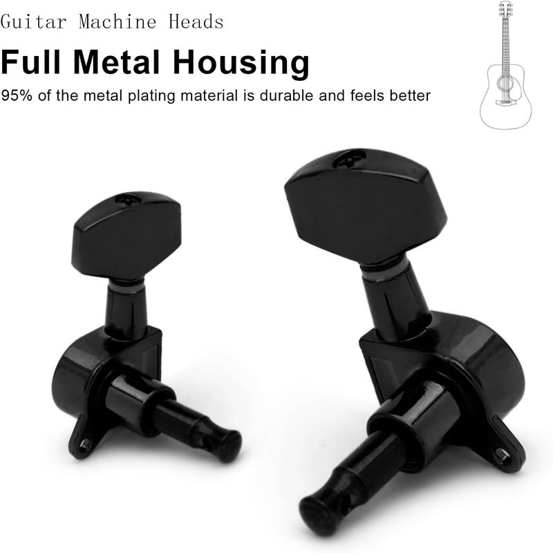 MAXCHEER 6pcs Right Hand Sealed Guitar Tuner Pegs,Big Square Electric Guitar String Tuning Pegs Keys Machine Heads for Fender Strat Stratocaster Tele Telecaster or Electric Guitar(Black, 6R) - Image 3